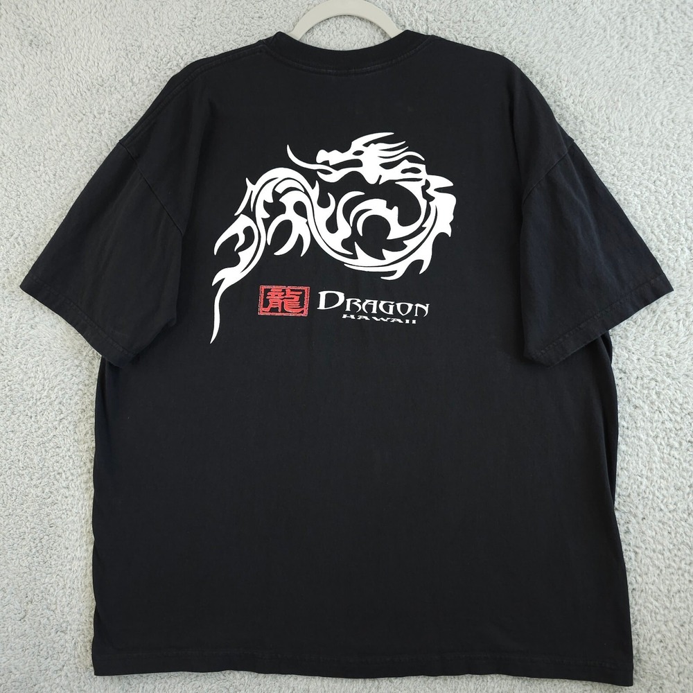 Vintage Hawaii Shirt Mens 2XL Black White Dragon Graphic Crew Neck Y2K Pro Club - Picture 2 of 13